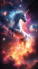 Fototapeta premium Fantasy unicorn galaxy cosmic clouds high resolution hd photo