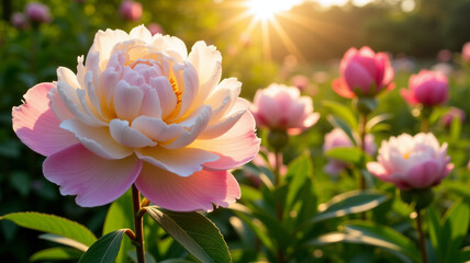 Fototapeta premium Peonies open in lush fullness