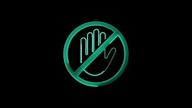 Glowing neon Don't Touch icon isolated on black background. HD Video motion graphic animation
