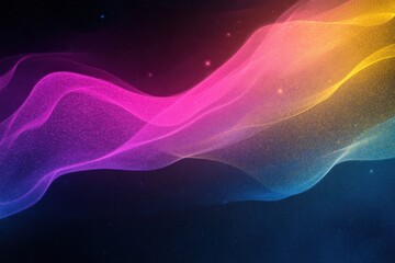 Obraz premium Grainy blue, pink, and yellow gradient background with glowing color wave on black dark backdrop