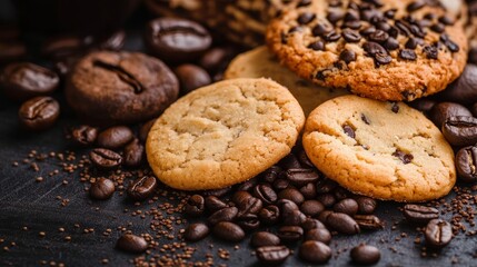 Simple illustration of grains, coffee beans, cookies