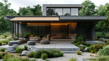 Modern concrete home with outdoor living space