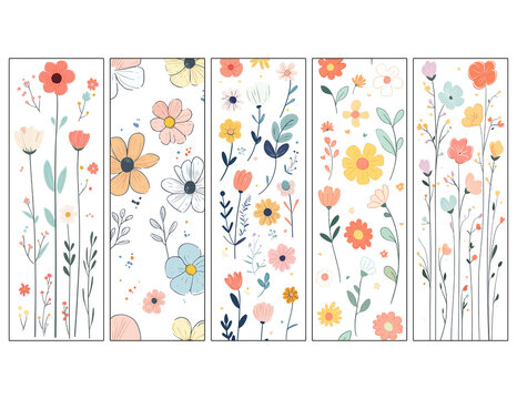 Beautiful bookmarks for book lovers, set of 5, decorative design, size of bookmarks 2x6 inch, illistration, love to read, cartoon floral bookmarks set with boho flower or Junk Journal Tag Scrapbooking