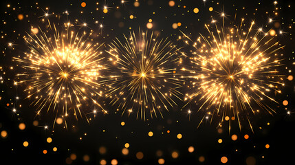 Obraz premium Golden fireworks burst isolate on transparent and black background, cutout, png. Radiance Burst. Illustration