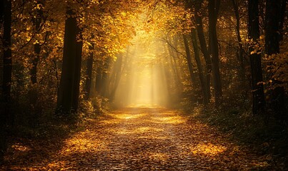 Obraz premium A sunlit forest path appears to be the pathway forward now