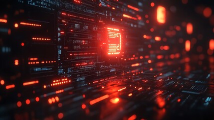 Obraz premium Abstract concept of a cyber war threat on Europe featuring a red alert warning and digital security breach visualization