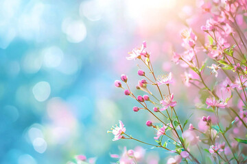 Fototapeta premium Beautiful pink flowers blooming in springtime soft light pastel colors nature photography image plant