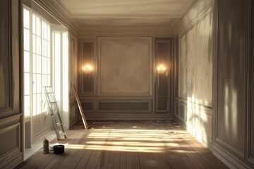 Fototapeta premium Newly painted living room featuring modern light fixtures