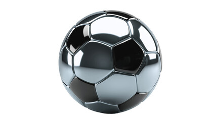Silver or chrome, metal soccer ball isolated on transparent background. Png illustration
