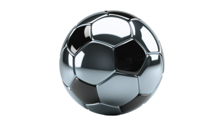 Silver or chrome, metal soccer ball isolated on transparent background. Png illustration