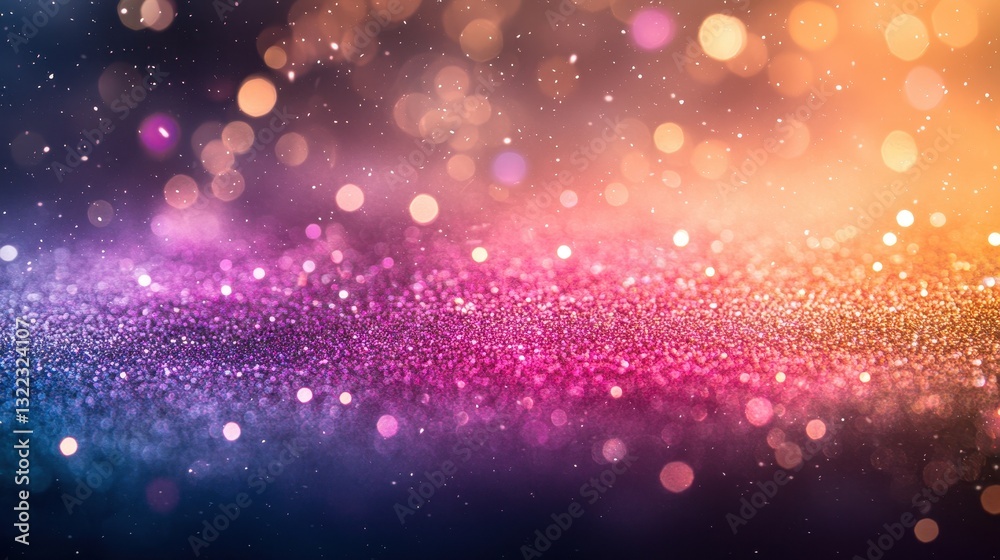 Poster Vibrant colorful bokeh lights create a dreamy atmosphere in a mystical setting