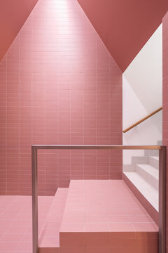 Modern sustainable interior with a vibrant pink tonal design