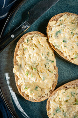 Breakfast sandwiches on plate.