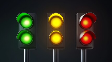 Traffic lights or stoplights with go light and caution light in vector icon