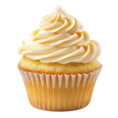 Delightful vanilla cupcake with swirled frosting isolated on a Transparent background inviting sweet indulgence, vanilla cupcake isolated on PNG background
