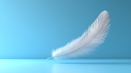 Obraz premium White feather quill hovering over luminous blue ink on a sleek white table