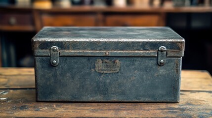 This robust storage box features a metal design ideal for organizing and transporting tools efficiently.