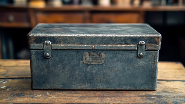 This robust storage box features a metal design ideal for organizing and transporting tools efficiently.