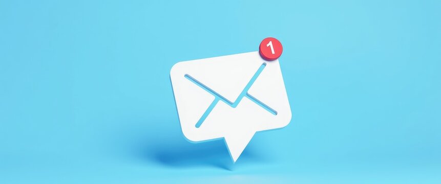 New email notification idea for business communication and digital marketing. Inbox receiving electronic message alert. Abstract minimalist design featuring cutout paper and a blue backdrop.