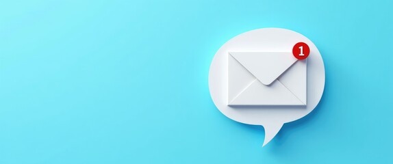 New email notification idea for business communication and digital marketing. Inbox receiving electronic message alert. Abstract minimalist design featuring cutout paper with a blue background.