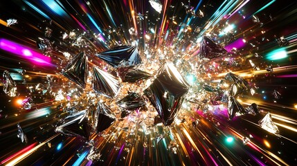 An abstract explosion of foil shards with sharp edges