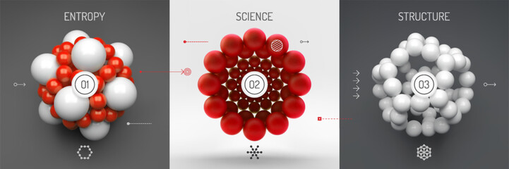 Molecule. A sphere of small balls. Concepts of chemical investigation, graph of structure of molecule. A group of atoms. 3d vector illustration for science, education or medicine.