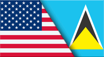 Fototapeta premium Flags of USA and Saint Lucia 3D illustration. and Saint Lucia flags on Fabric