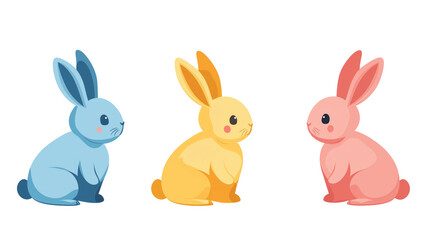 Fototapeta premium Illustration, set of Flat design, cute Easter bunny with bold colors, smooth curves, and stylish simplicity, contemporary vector art, isolated on transparent background. Design element for easter card