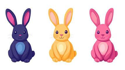Fototapeta premium Illustration, set of Flat design, cute Easter bunny with bold colors, smooth curves, and stylish simplicity, contemporary vector art, isolated on transparent background. Design element for easter card
