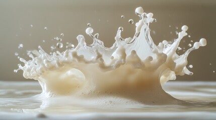 A crown of white milk, adorned with a cascade of splashes, danced playfully in a pool of milk, its surface rippling with joyous abandon as it was embraced by the liquid embrace.