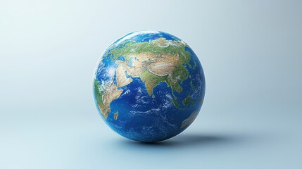 Fototapeta premium A detailed 3D illustration of Earth, with Asia prominently featured as a vibrant, blue sphere, its continents and oceans clearly defined.