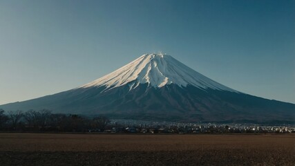 Fototapeta premium The stunning beauty of mount Fujiyama’s snow-covered peak emerging from a sea of autumn foliage