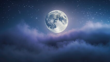 moon in a starry and foggy sky.