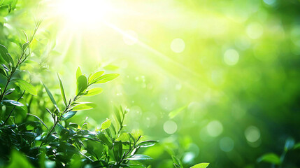 Vibrant green leaves basking in sunny sunlight lush nature springtime beauty life plant fresh image