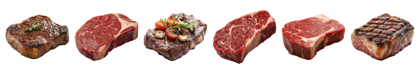 Fresh Cuts of Premium Beef on Display for Culinary Delights, PNG bundle collection, Isolated on Transparent Background