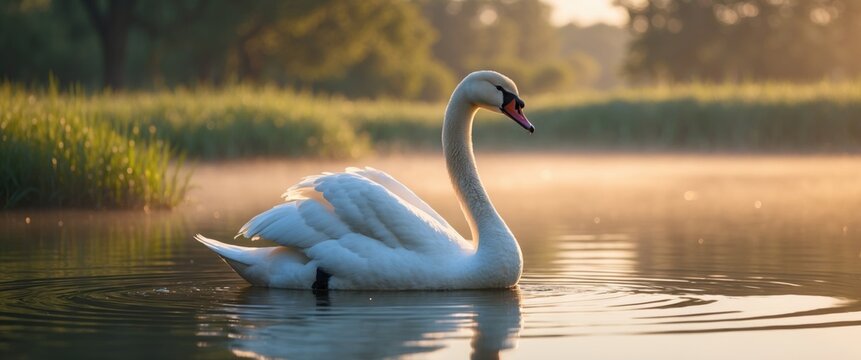 Mute swan swimming in a lake