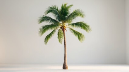 Obraz premium On a white background, a solitary coconut palm tree.