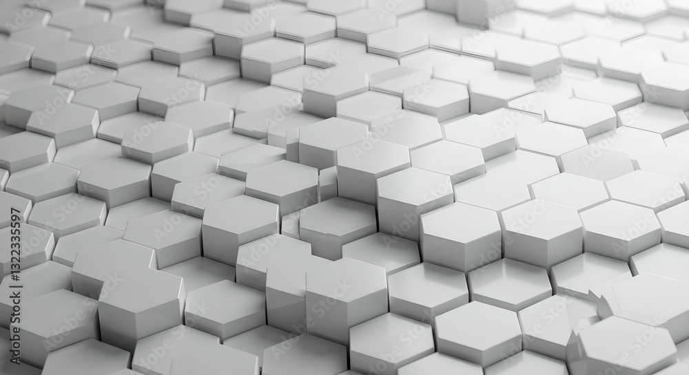 Poster Abstract background with white hexagons forming 3d geometry pattern, surface design ideal for web presentation or wallpaper, creating modern and futuristic concept.