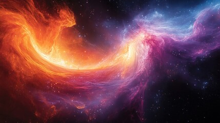 Fiery nebula swirls in cosmic space, background stars, design element