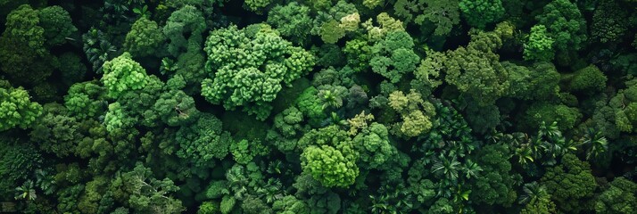 Aerial View of a Dense Rainforest Canopy from Above with Clean Lines and Rich Green Foliage