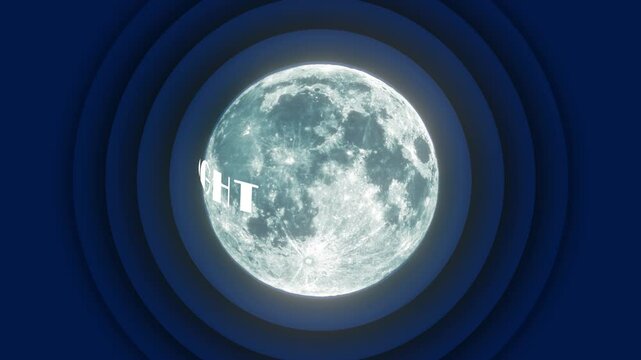 A running circular sign reading "Good Night" against a bright glowing moon that appears against a backdrop of blue springy circular podiums
