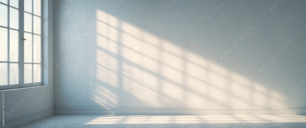 Poster minimal abstract light gray backdrop for product display. gentle shadows and light from windows on a