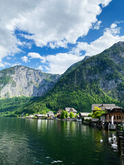 Charming lakeside  Hallstatt village surrounded by scenic mountains and serene natural beauty