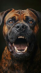 Obraz premium Aggressive Bullmastiff Dog in Hyperrealistic Clean Lines Image with Epic Lighting and Shadows