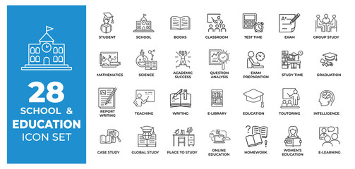 School, study and education icon set