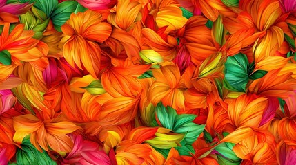 Fototapeta premium Colorful leaves scattered on the walls create a beautiful and relaxing atmosphere for a room