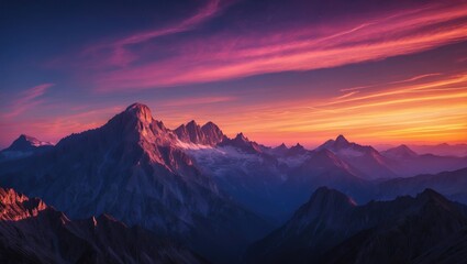 Mountain view featuring a breathtaking twilight sky and cloud sunset backdrop.