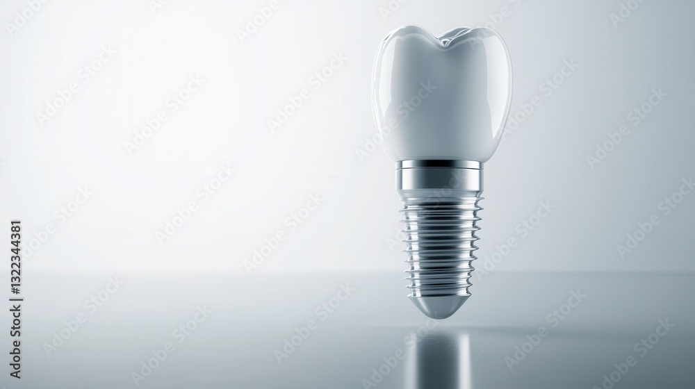 Poster floating titanium dental implant showcasing sleek design and innovative technology in a high-tech en