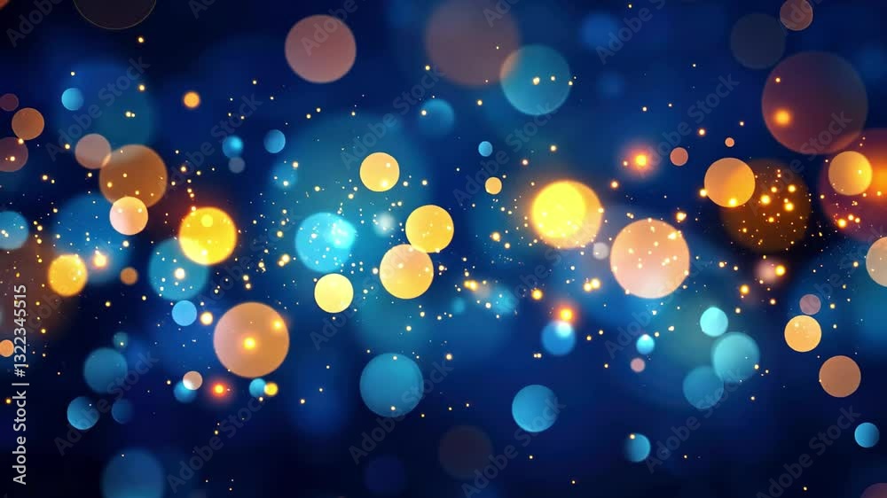 Poster Dynamic dark blue background with flowing particles creates a mesmerizing abstract ambiance, Abstract blue rotating background with sunrays and moving particles