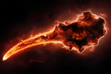 Fiery Celestial Object: A striking view of a blazing, comet-like celestial body, streaks dramatically across the dark expanse of space, conveying the raw power of the cosmos.